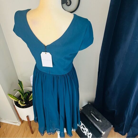 DRESS THE POPULATION Corey Dress, Fit & Flare, Blue/Green Pine, Medium 8/10, NWT - Picture 5 of 15